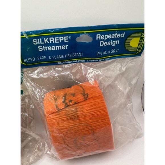 Vintage 90s Halloween Crepe Party Streamers Lot of 2 Sealed Jack O Lanterns NOS - Picture 2 of 4